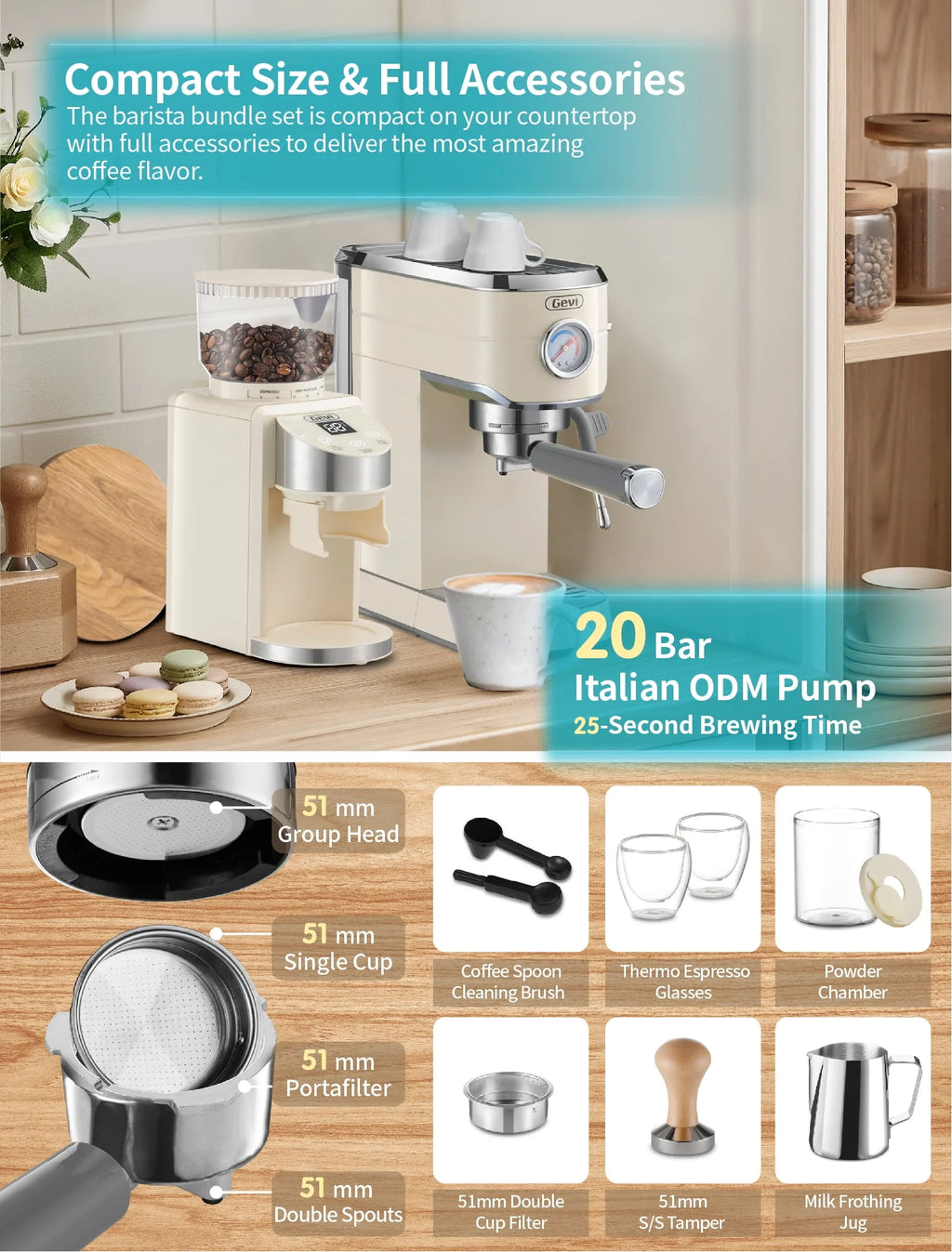 20 Bar Espresso Machine with Burr Coffee Grinder S7770