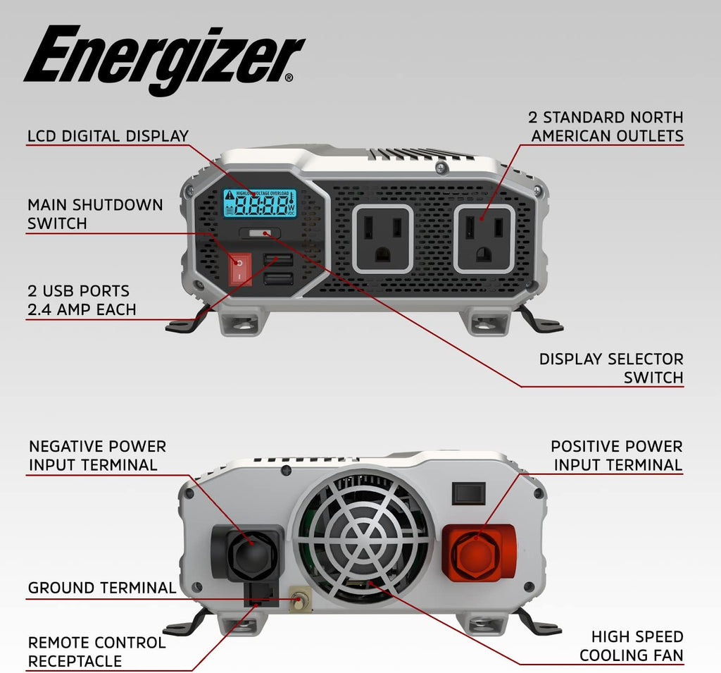 2000 Watts Power Inverter, 12v to 110v, Two AC Outlets, Two USB Ports, DC to AC Converter Y33461