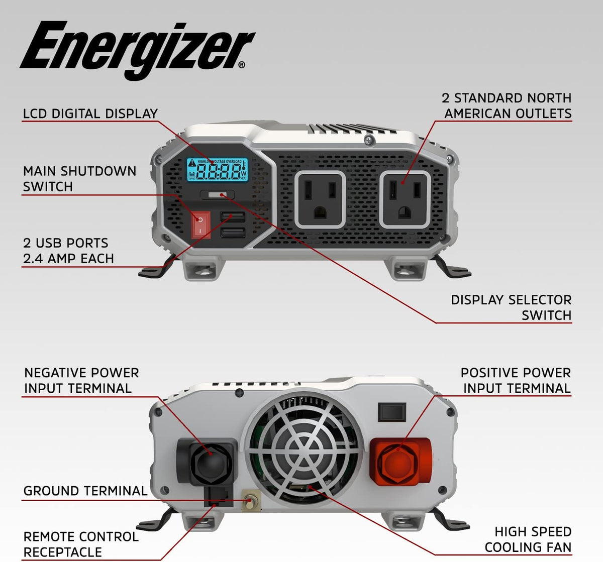2000 Watts Power Inverter, 12v to 110v, Two AC Outlets, Two USB Ports, DC to AC Converter Y33461