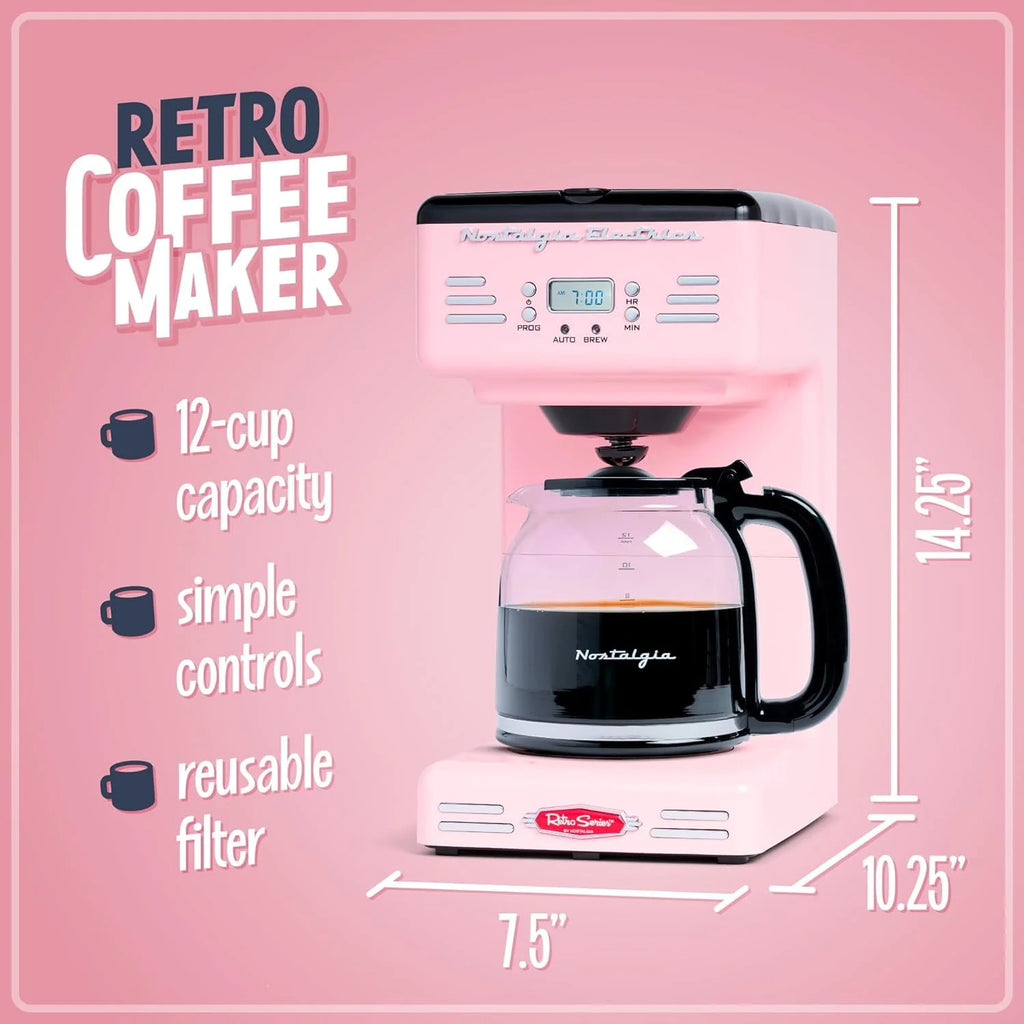 Red 12-Cup Programmable Retro Coffee Maker D4551