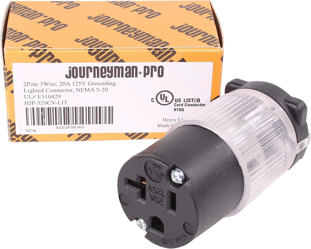 Lighted 20 Amp 120-125 Volt NEMA 5-20R Straight Blade Female Plug Connector Outlet, PVC, 10-PACK U879571