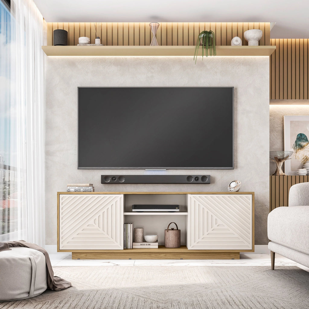 Modern TV Stand with 2 Storage Cabinets, Black I23022