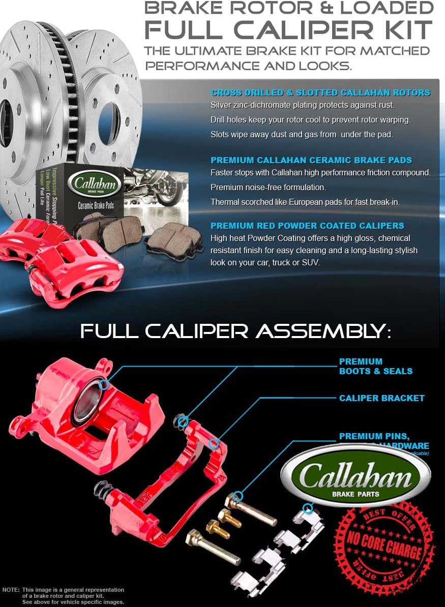 Powder Coated Red Calipers Rotors Ceramic Pads Performance Kit S986889