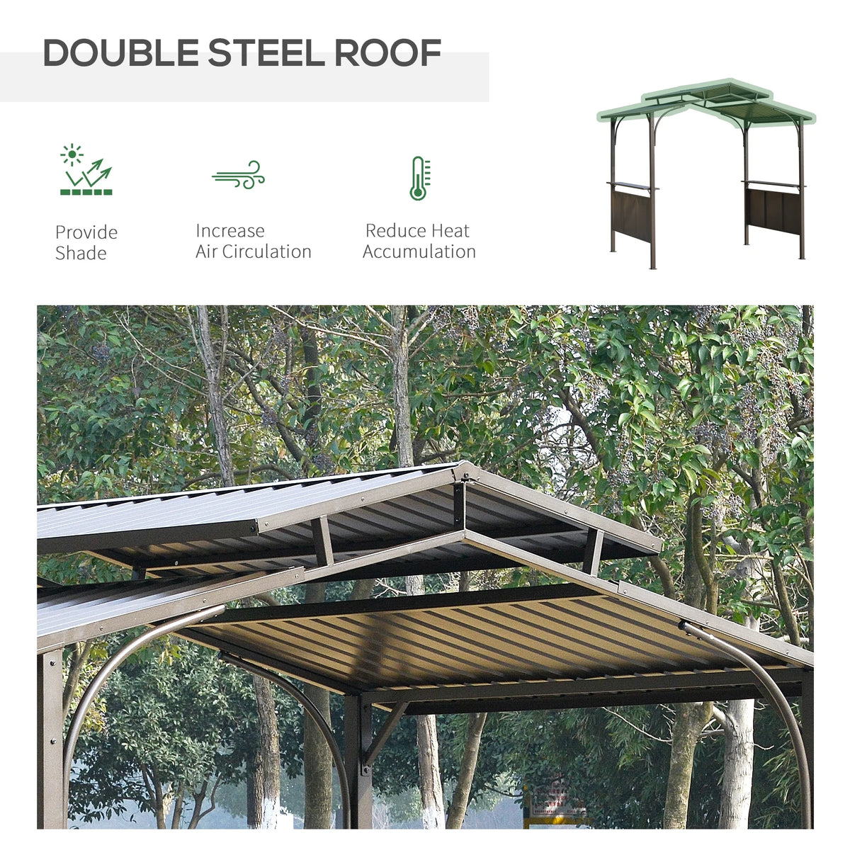Brown Steel Frame BBQ Grill Gazebo with Polycarbonate Roof N276445