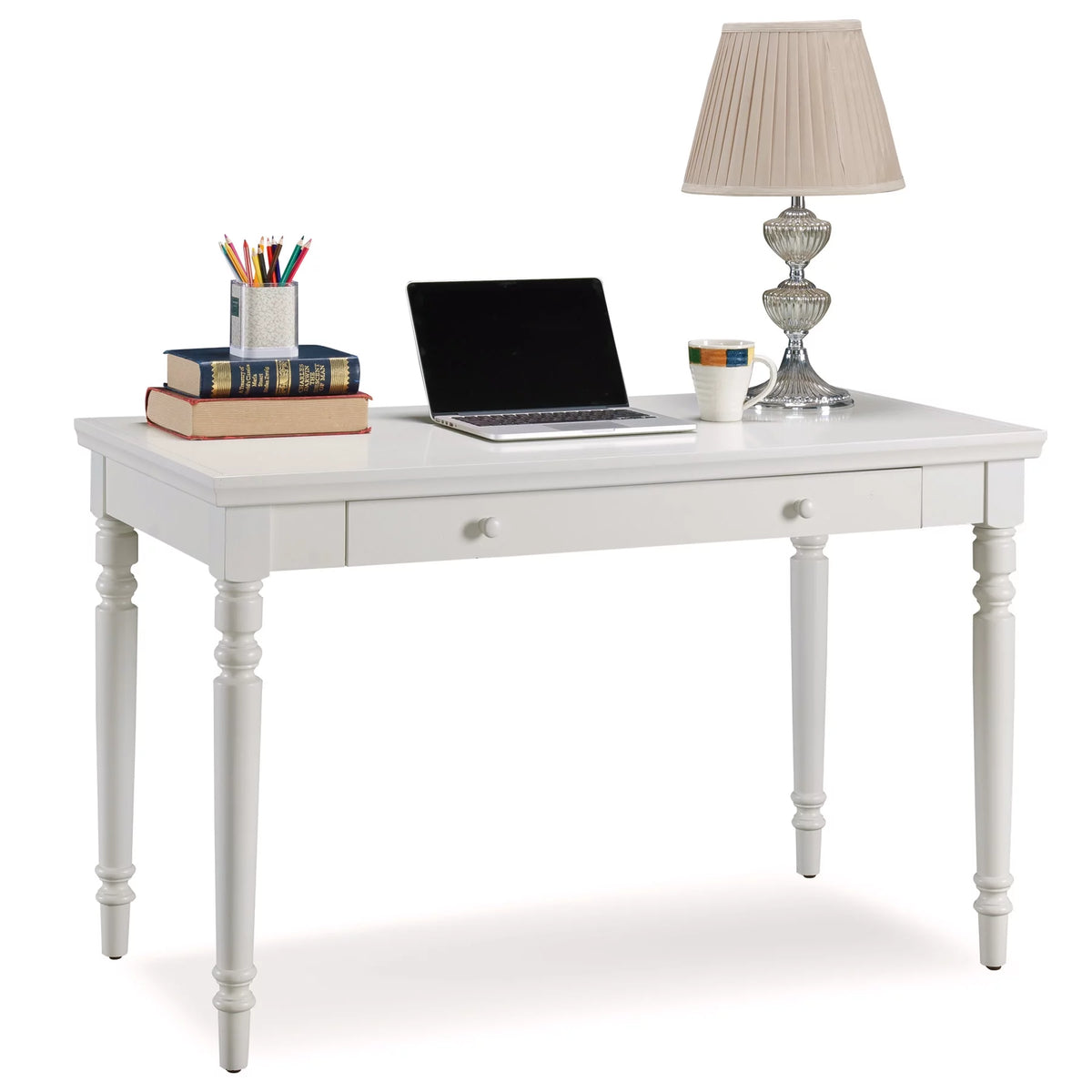 Cottage White Writing Desk with Center Keyboard Drawer Y416912