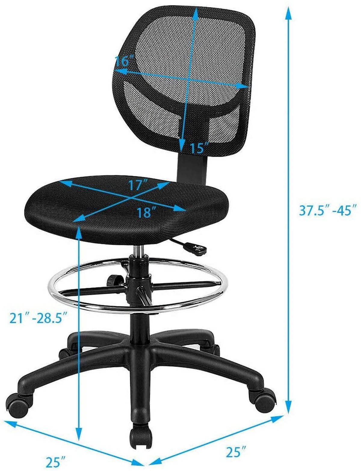Black Mesh Drafting Chair with Footrest Ring X964