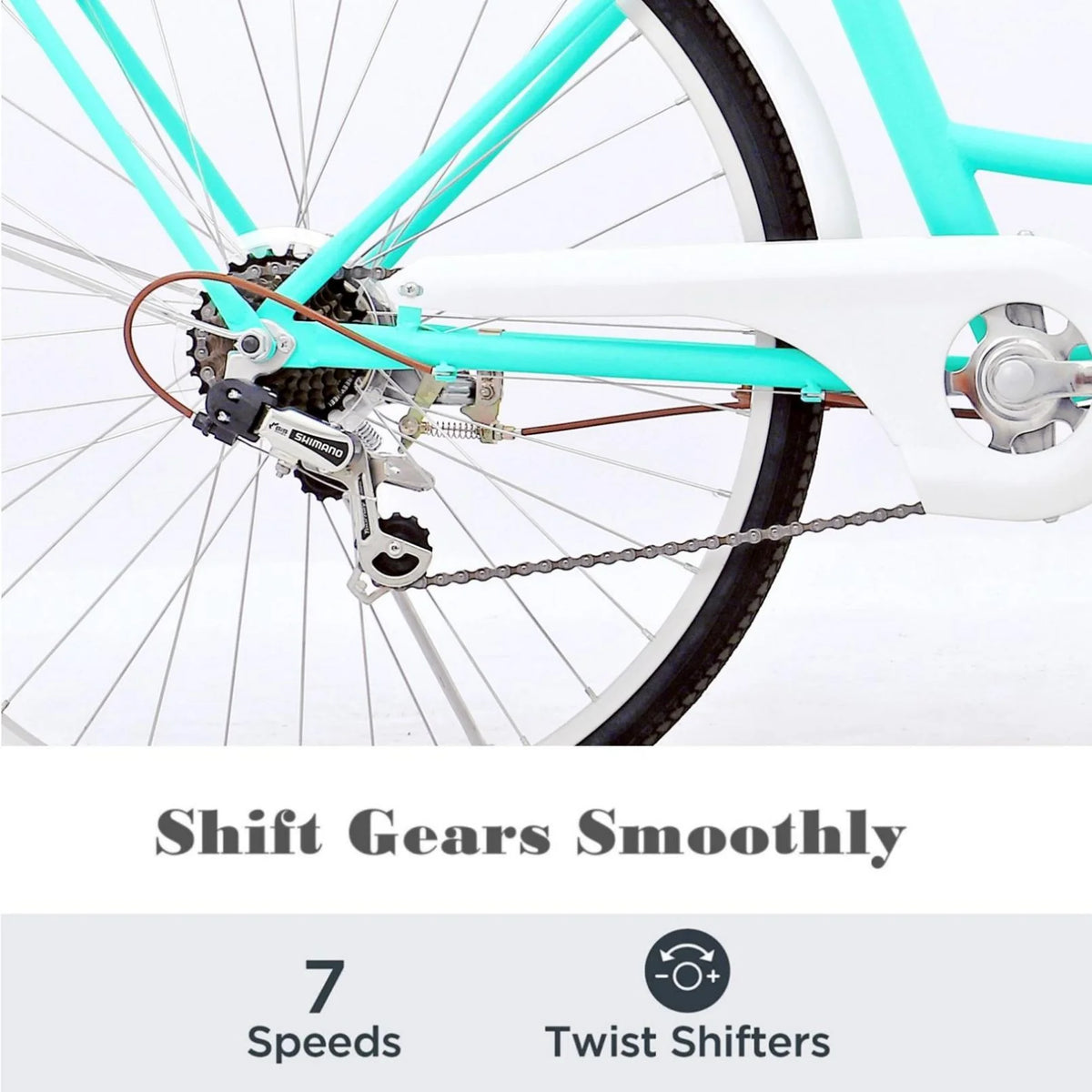 24 Inch 7 Speed Step Through Comfort Cruiser Bike with Basket Mint Green W26067