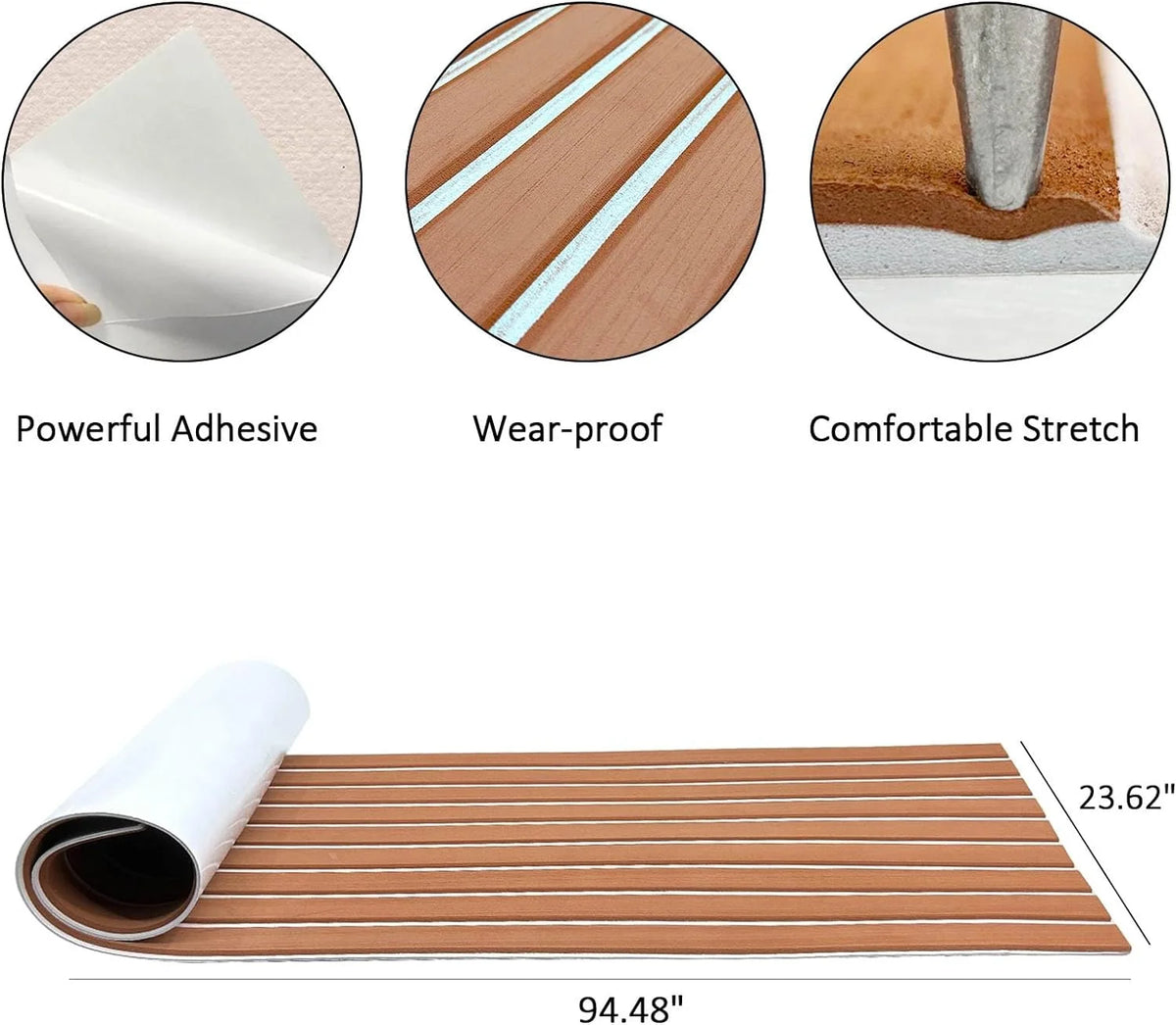 EVA Foam Boat Decking Sheets 23" x 94" - 7mm Thick Non-Slip Faux Teak Marine Flooring Mat Q390830