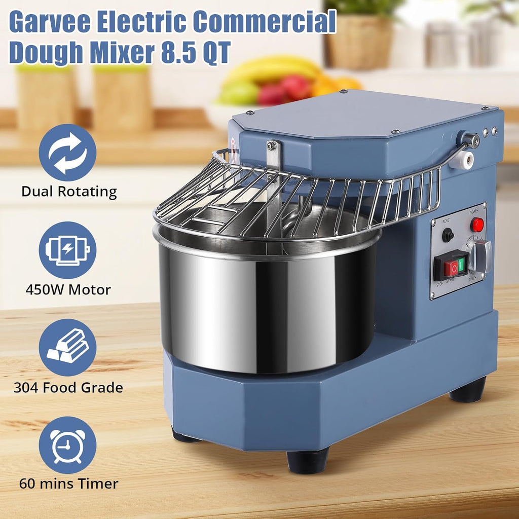 8.5Qt 450W Dual Rotating Dough Mixer with Stainless Steel Bowl B155957