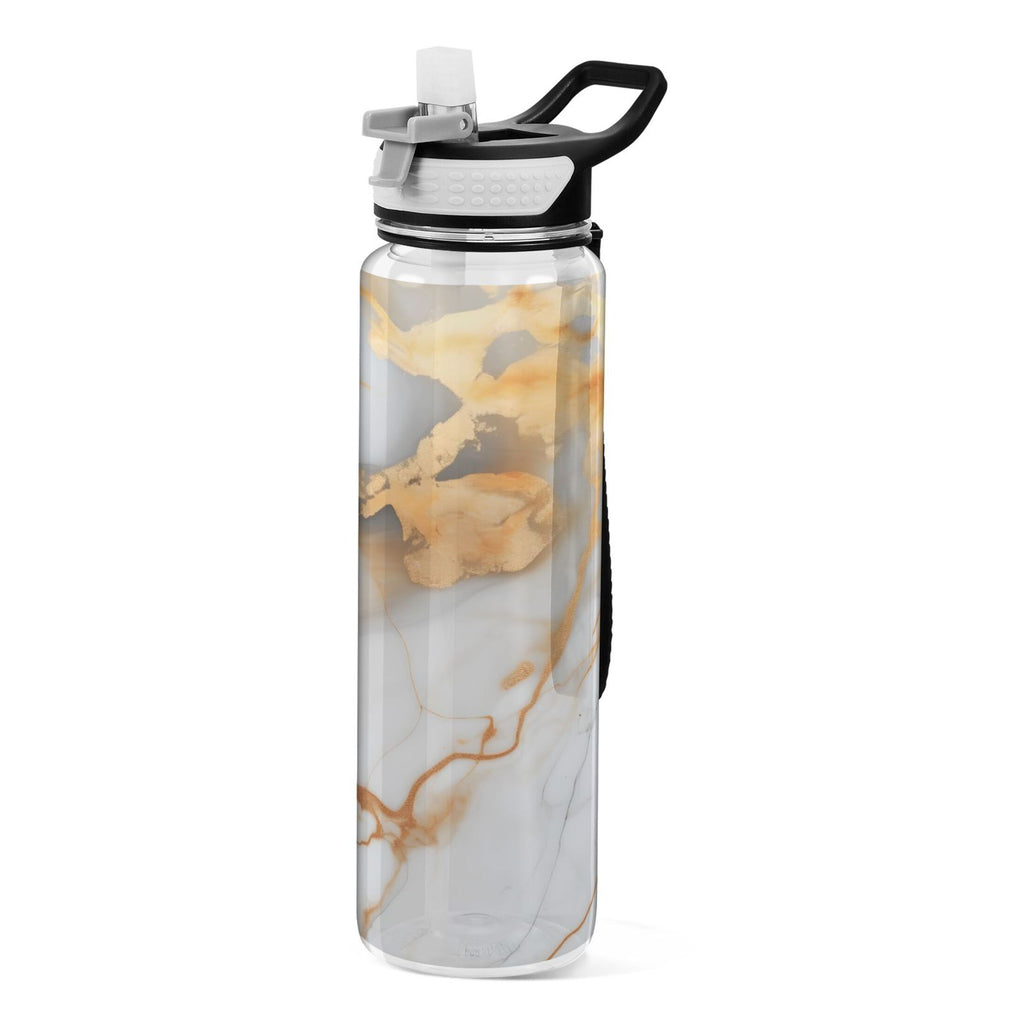 White and Gold Marble 32oz Tritan Water Bottles with Straw T93017