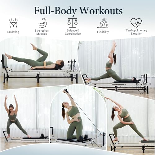 Foldable Pilates Reformer Machine with Adjustable Heights M779115