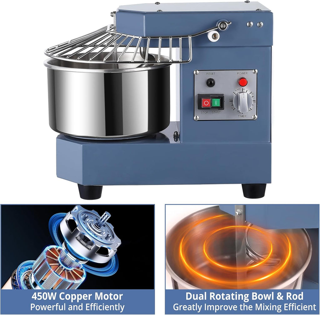 8.5Qt 450W Dual Rotating Dough Mixer with Stainless Steel Bowl B155957