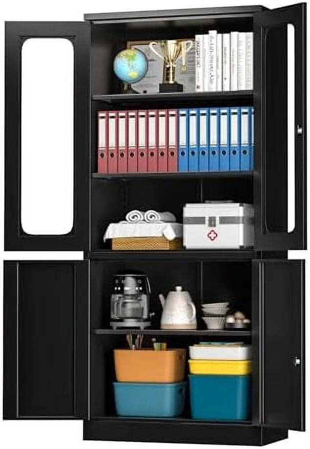 Black Glass Display Cabinet with 4 Shelves Z815025