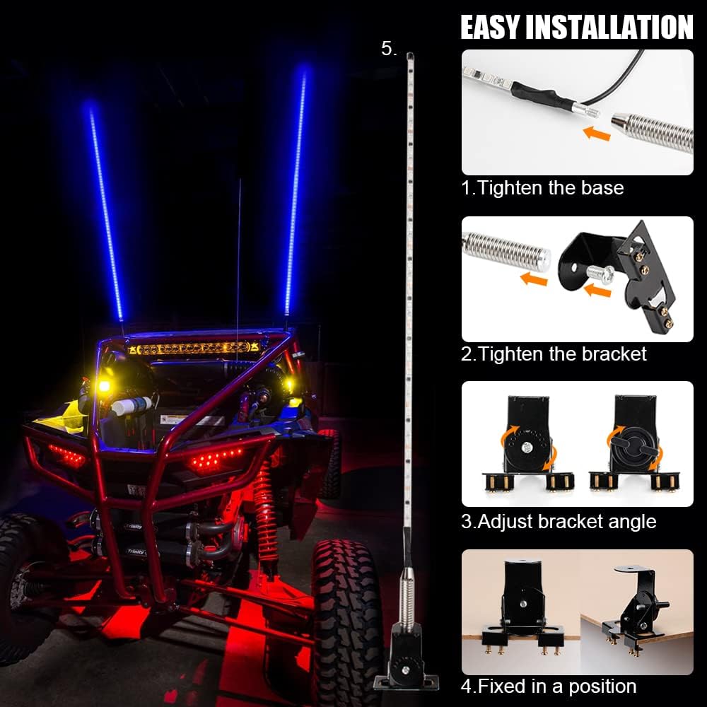 2pcs LED Whip Lights Waterproof 5050 RGB Antenna Whips with RF Wireless Remote Control 3.7ft G4675