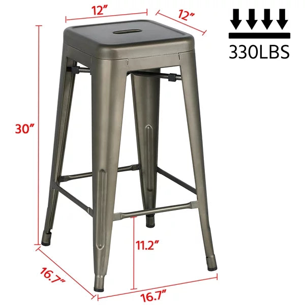 Set of 4 Gunmetal Gray Metal Bar Height Stools S180