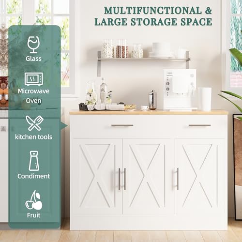 White 3 Door Wood Sideboard Buffet Cabinet with Adjustable Shelf V998196