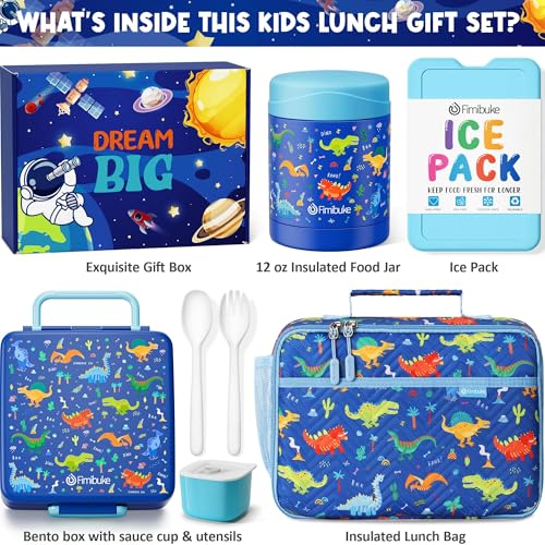 Kids Bento Snack Lunch Box with 4 Compartment, Insulated Lunch Bag, Stainless Steel Vacuum Thermos Food Jar, Ice Pack, Utensils Set L815744
