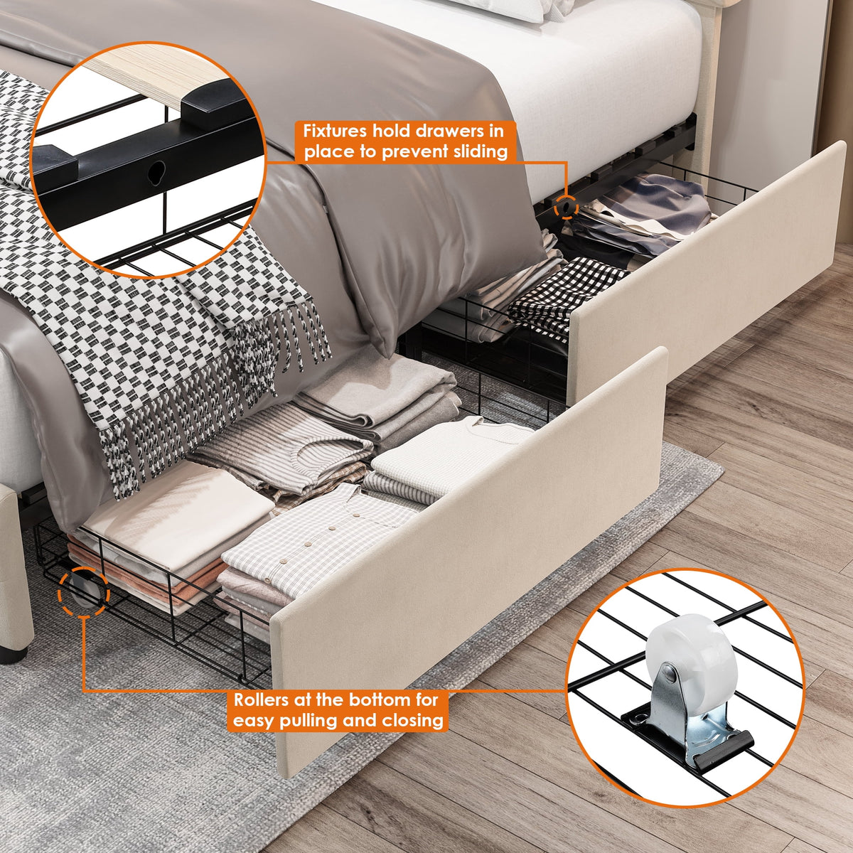 Full LED Bed Frame with 4 Storage Drawer F852