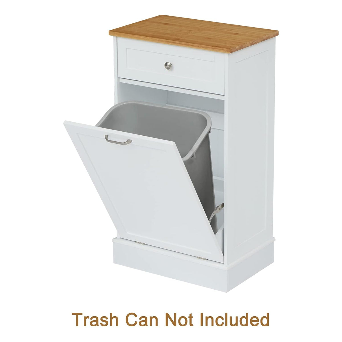 White Wooden Tilt Out Trash Cabinet with Hideaway Drawer and Removable Bamboo Cutting Board F5623