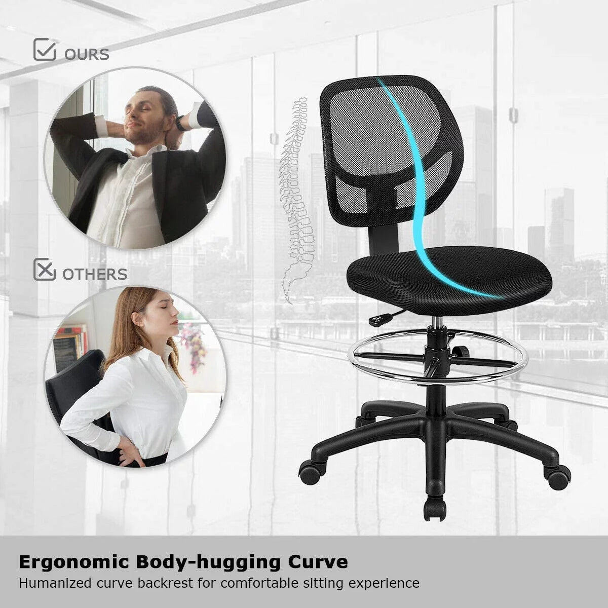 Black Mesh Drafting Chair with Footrest Ring X964
