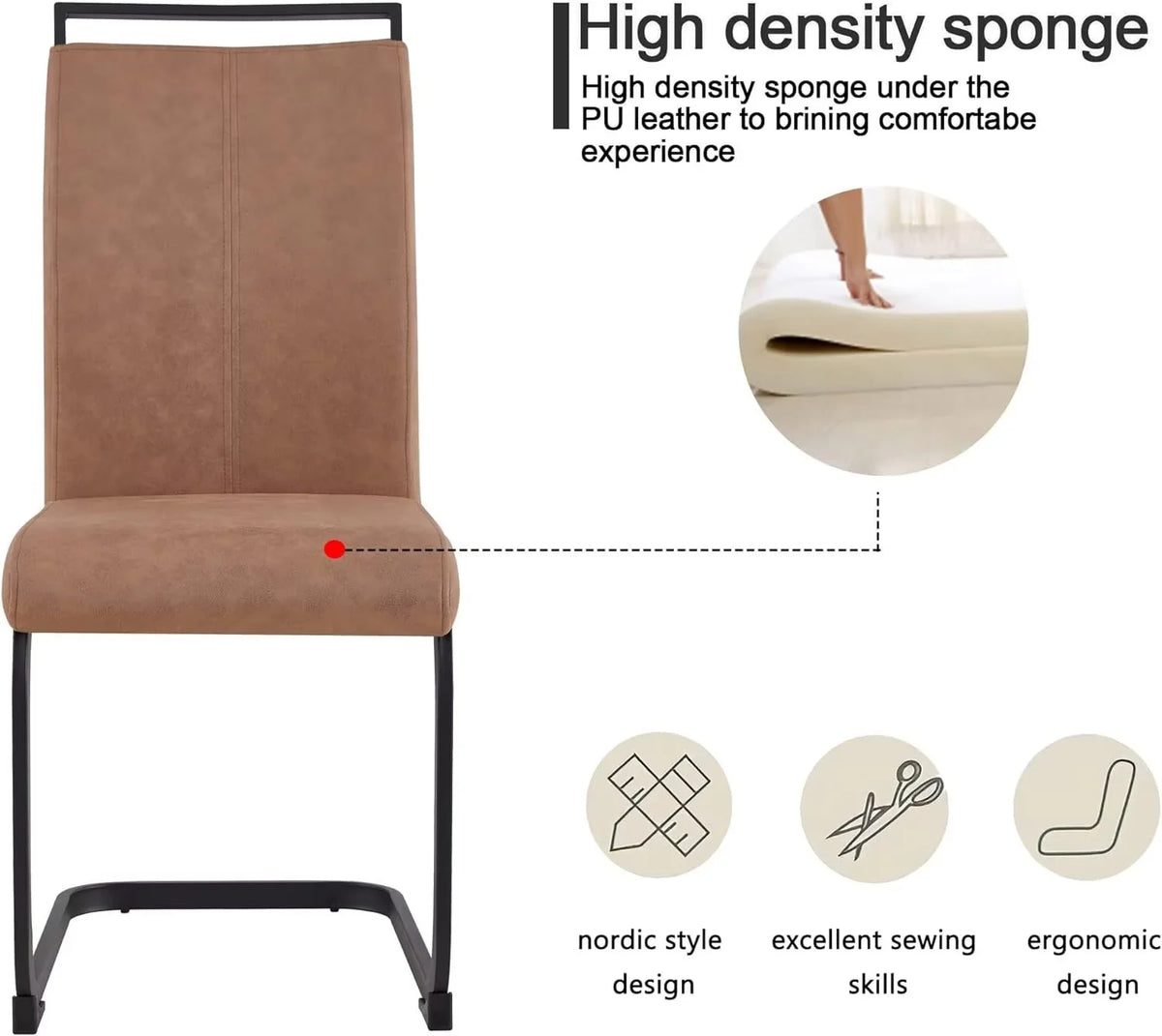 Soft Fabric Dining Chairs Set of 6 with Padded Seat Y58632