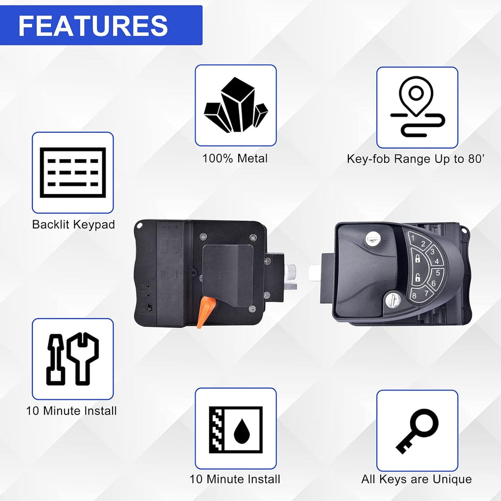 Waterproof & Shockproof RV Keyless Entry Door Lock with 2 Key Fobs and Backlit Keypad 100% Metal H818872