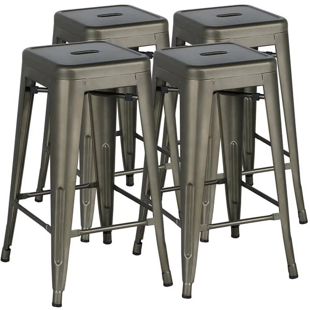Set of 4 Gunmetal Gray Metal Bar Height Stools S180