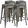 Set of 4 Gunmetal Gray Metal Bar Height Stools S180