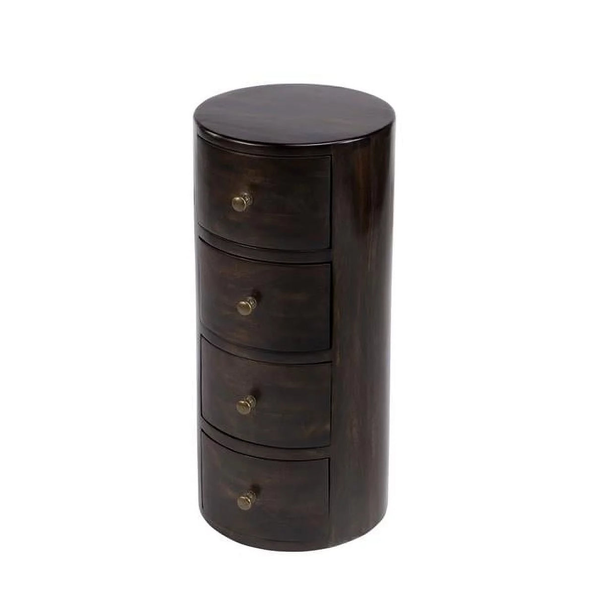 24 in. Chocolate Wood Round End Table with Four Drawers R674557