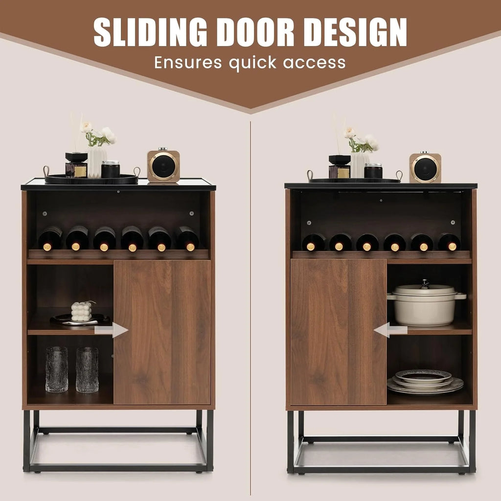 Wine Cabinet Sideboard Buffet with Tempered Glass Top Sliding Door H503