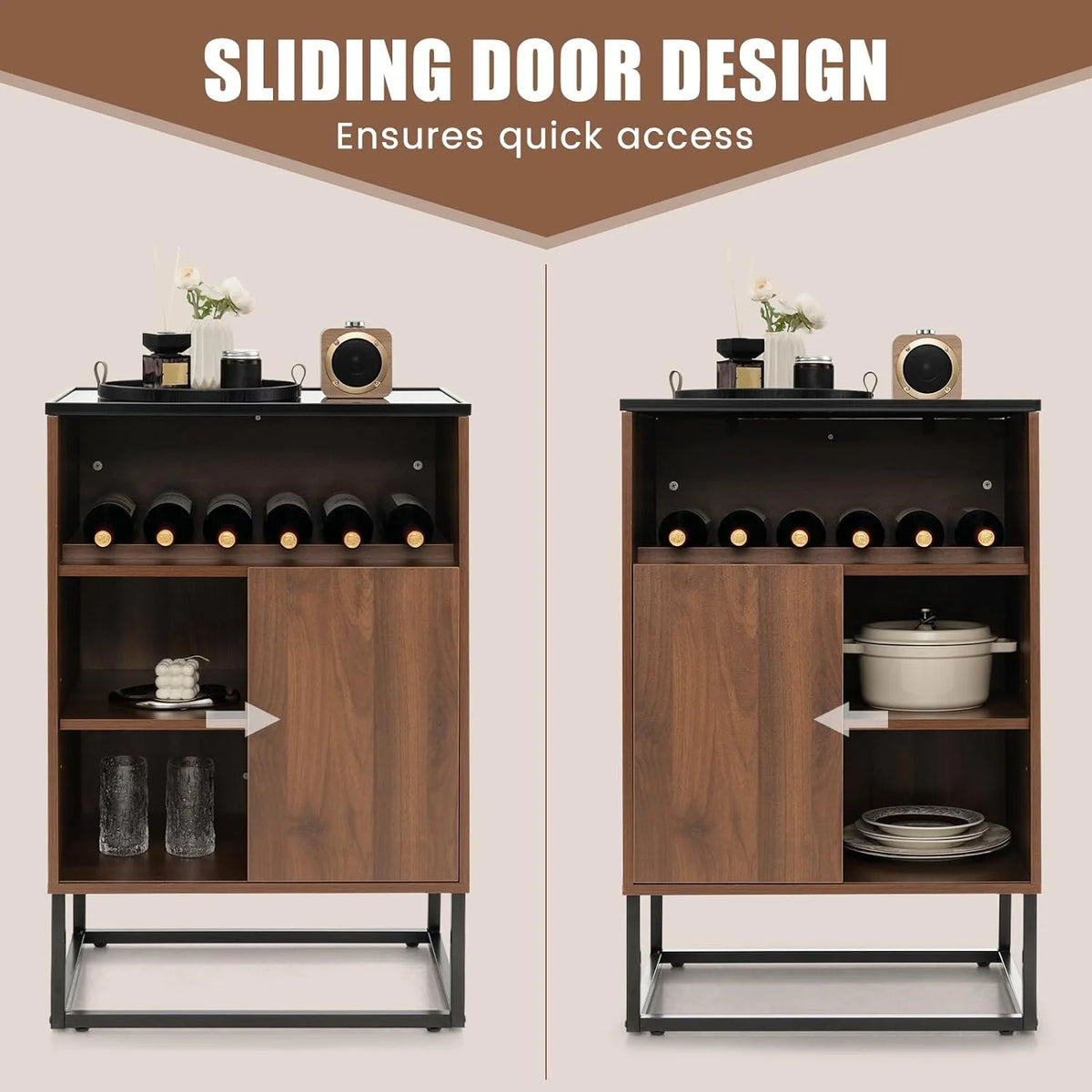 Wine Cabinet Sideboard Buffet with Tempered Glass Top Sliding Door H503