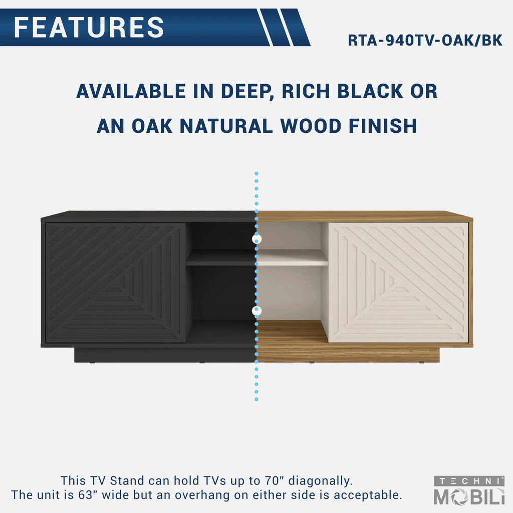 Modern TV Stand with 2 Storage Cabinets, Black I23022