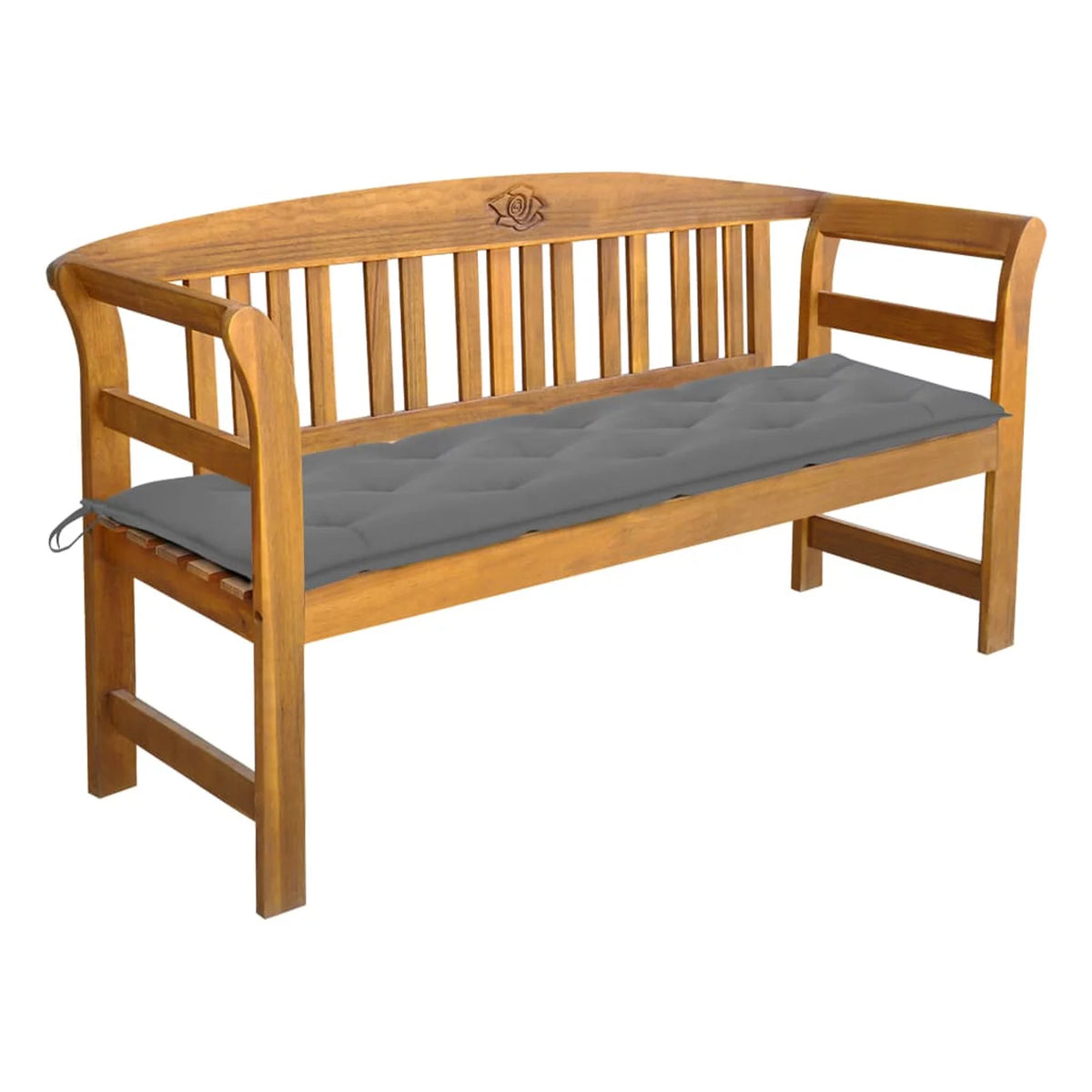 Acacia Wood Garden Bench with Gray Seat Cushion M121