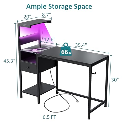 Black Reversible Gaming Desk with LED Lights & Power Outlets Y60789