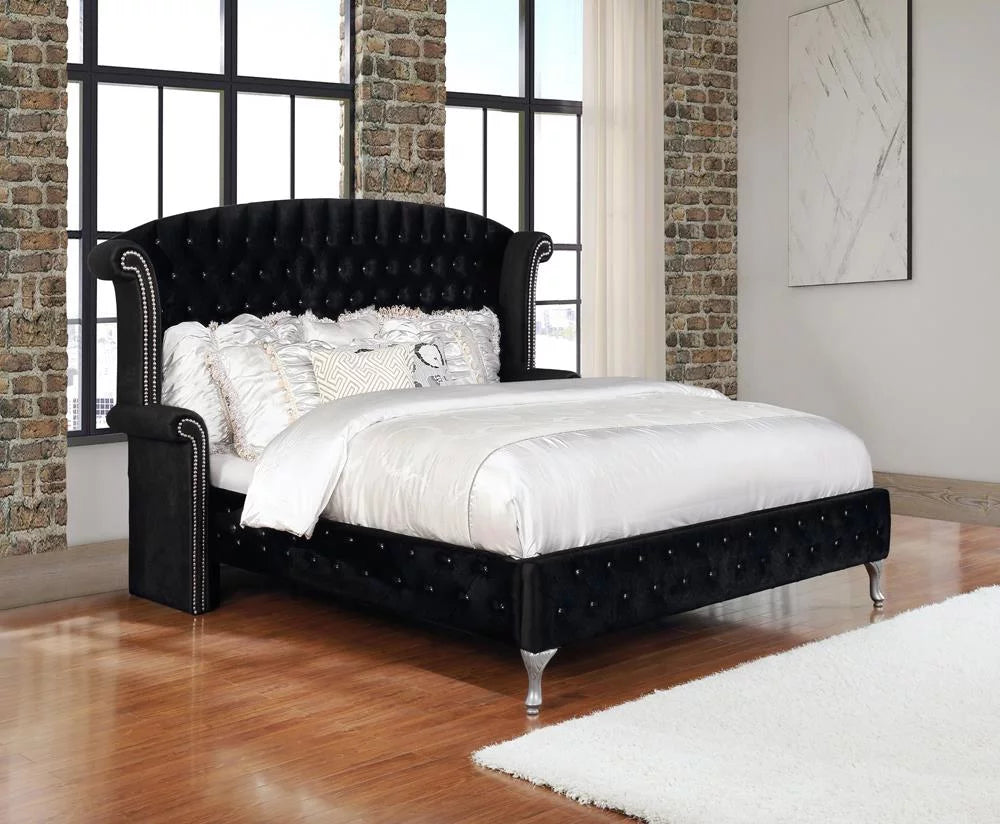 Black Tufted Upholstered California King Bed X6566