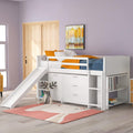White Twin Low Loft Bed with Slide Storage Cabinets Drawers Shelves K87283
