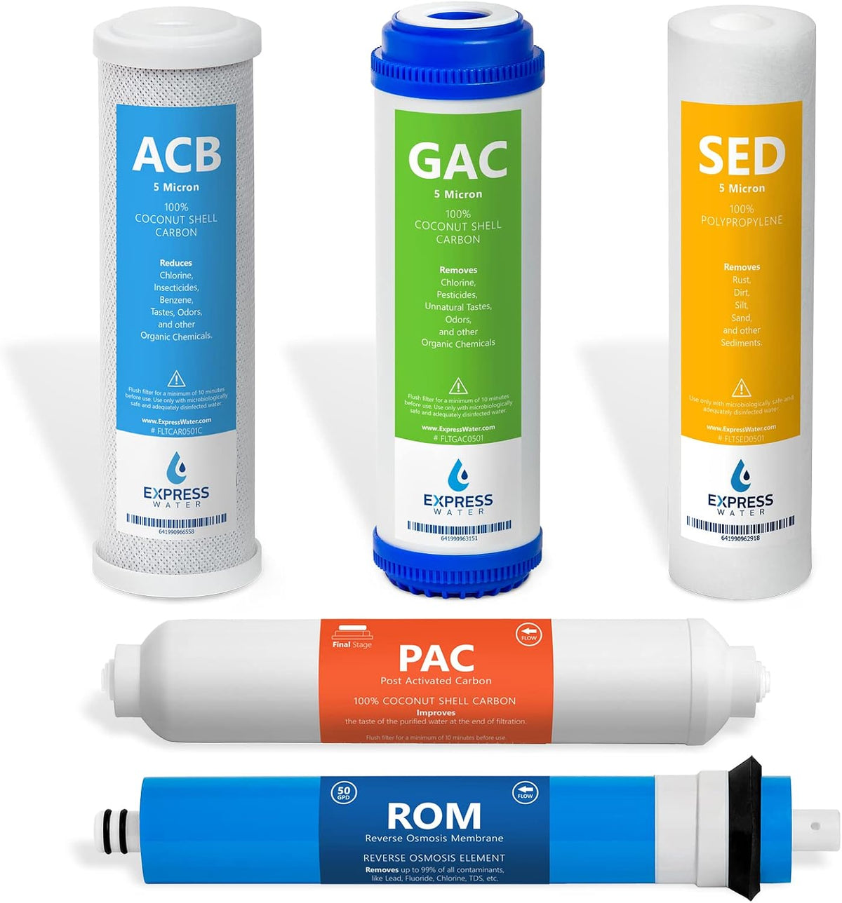 Reverse Osmosis System Replacement Filter Set 5 Filters 50 GPD L4490