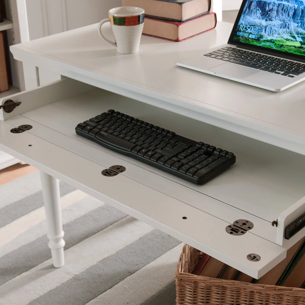 Cottage White Writing Desk with Center Keyboard Drawer Y416912