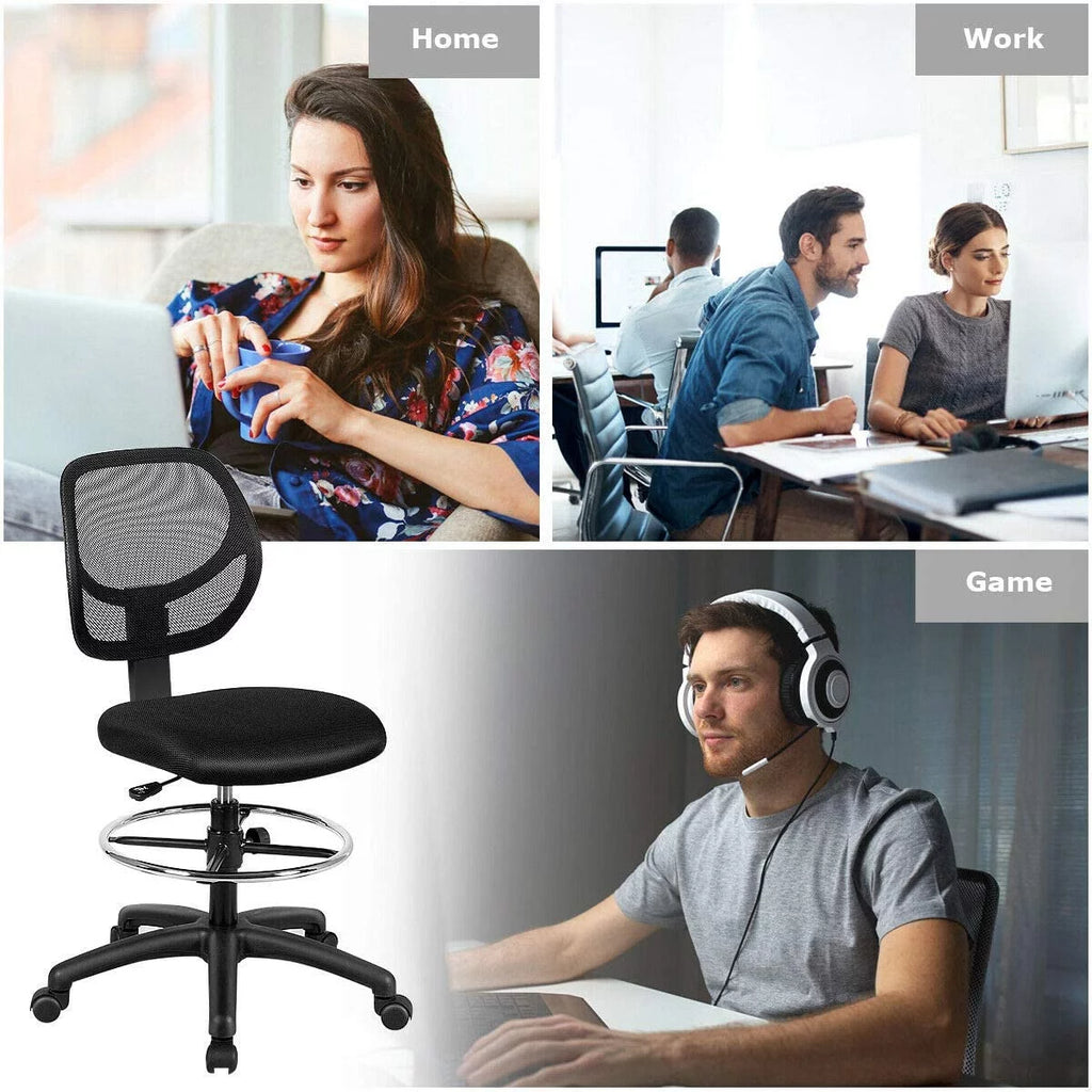 Black Mesh Drafting Chair with Footrest Ring X964