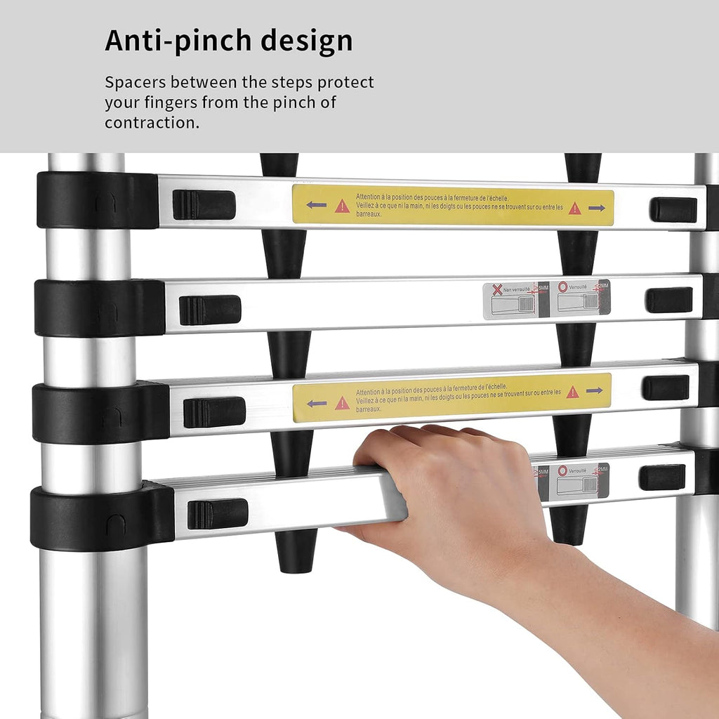 Telescoping Ladder 8.5 ft Aluminum Anti-Pinch Collapsible Ladder C4562