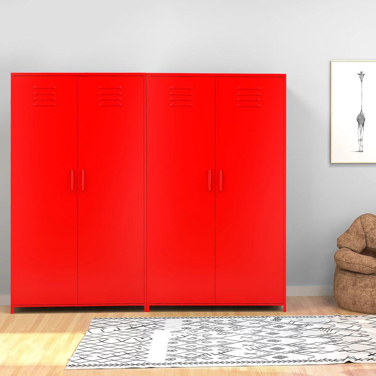 51" Tall Kids Metal Locker Cabinet with Magnetic Door Red K4414