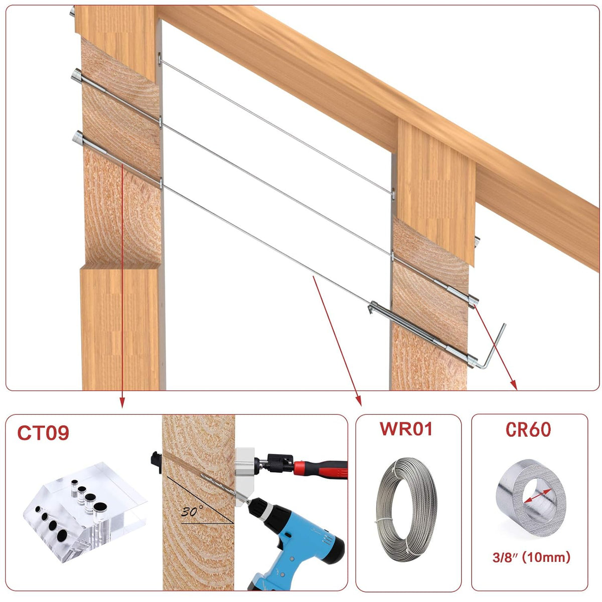 10 Pair Invisible Cable Railing Kit 1/8 Swage Tensioner and Terminal T316 Stainless Steel A246421