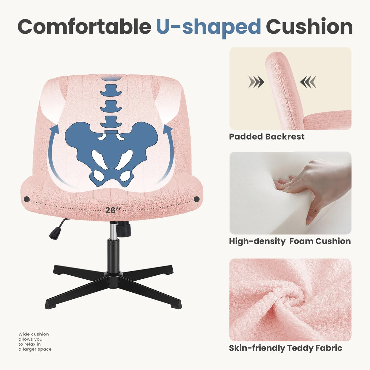Armless Criss Cross Legged Adjustable Swivel Padded Fabric Office Chair D484162