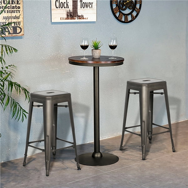 Set of 4 Gunmetal Gray Metal Bar Height Stools S180
