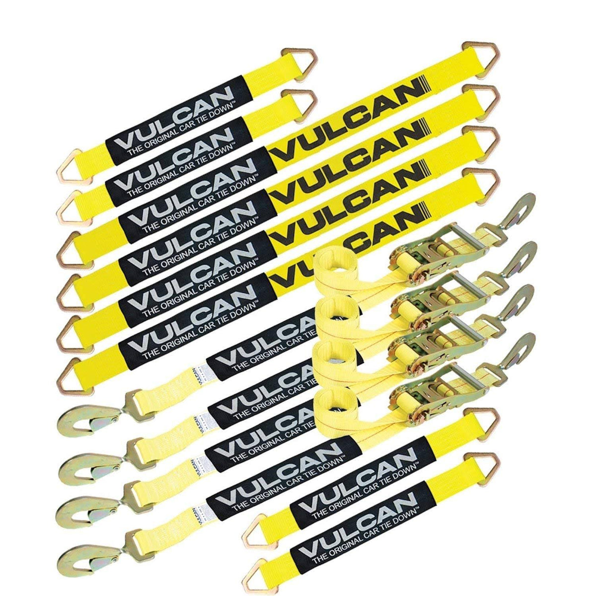 Complete Axle Strap Tie Down Kit with Snap Hook Ratchet Straps Yellow Q859086
