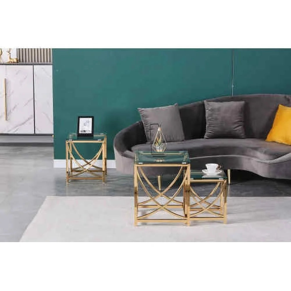 3 Pieces Gold Square Nesting Glass End Tables H823828