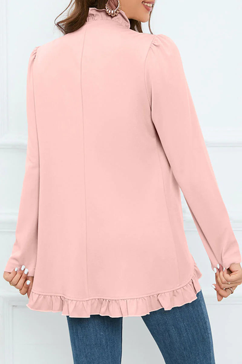 Solid Buckle Flounce Lotus Leaf Collar Outerwear L56691