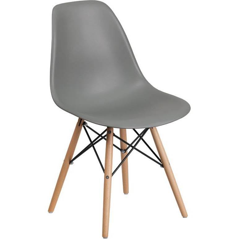 Moss Gray Plastic Chair with Wooden Legs Y369160