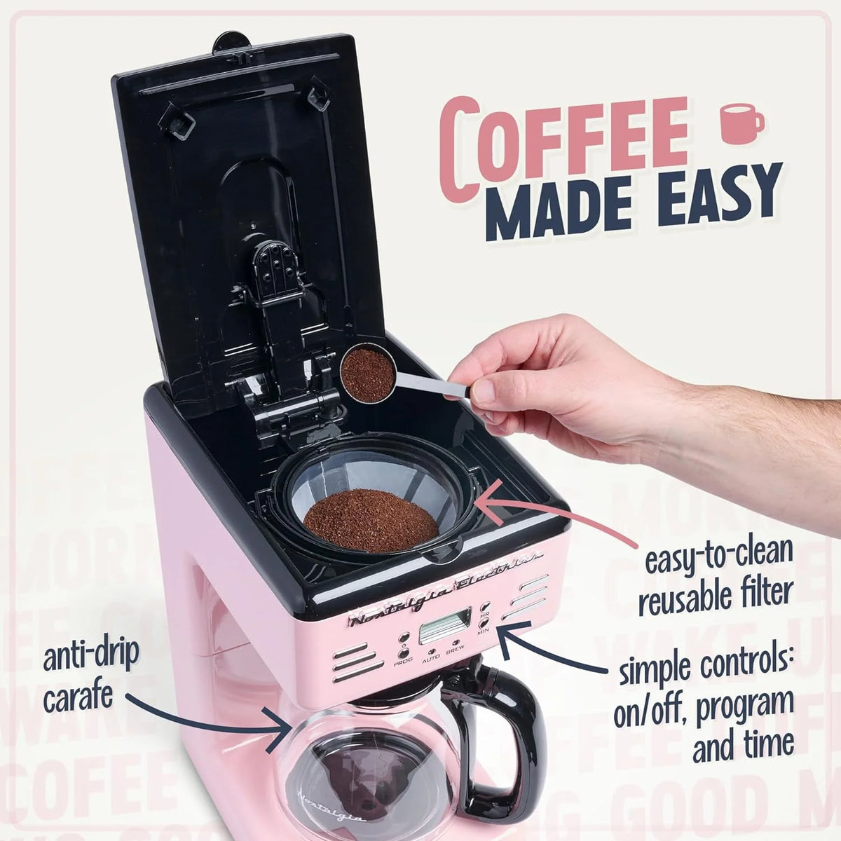 Red 12-Cup Programmable Retro Coffee Maker D4551