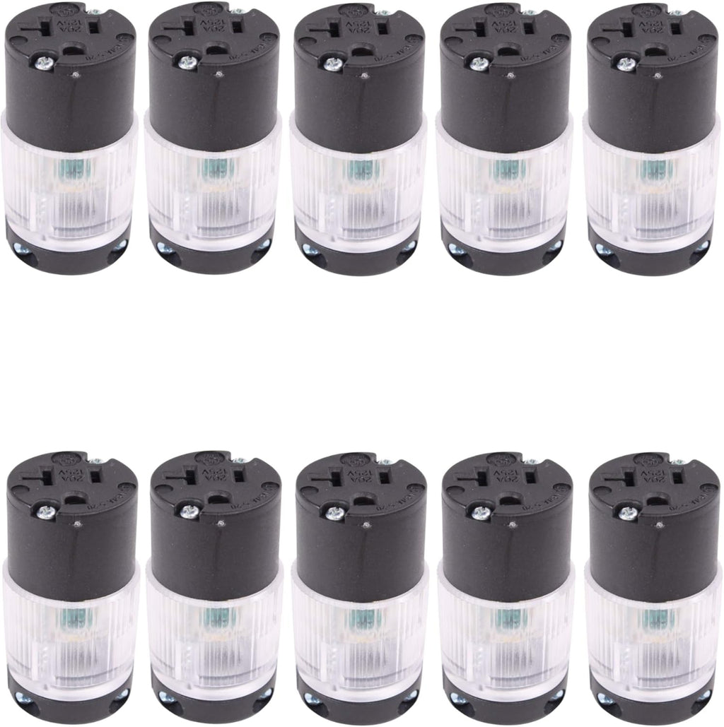 Lighted 20 Amp 120-125 Volt NEMA 5-20R Straight Blade Female Plug Connector Outlet, PVC, 10-PACK U879571